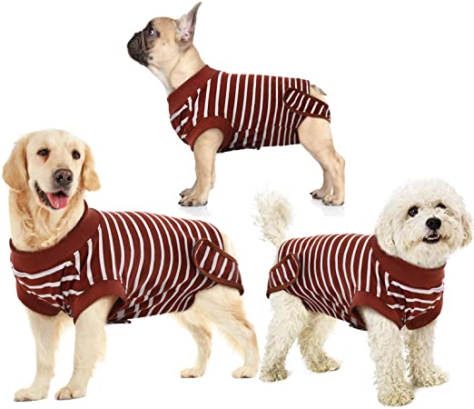 IDOMIK Recovery Suit for Dogs After Surgery Recovery Shirt Vest Cone E-Collar Alternative Abdominal Wound Spay Bandage Onesie Anti-Licking Pet Surgical Recovery Snuggly Suit for Male Female Pup Stripe