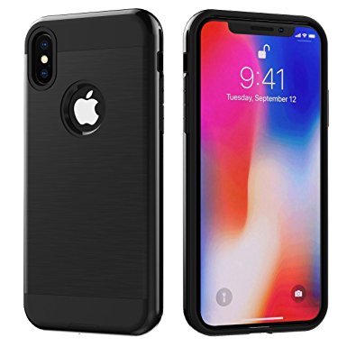 iPhone X Case, ALPULON Shockproof Heavy Duty Full Protective Cover with Dual Layer Case for Apple iPhone X- Black