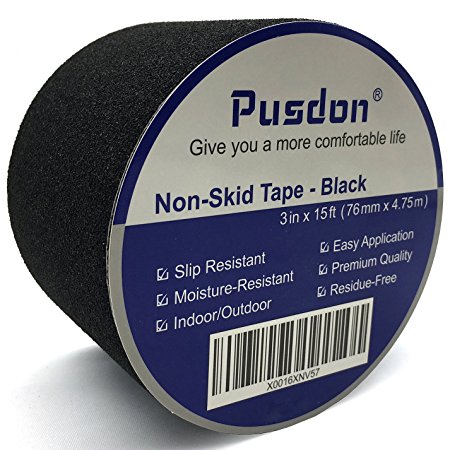 Pusdon Anti Slip Non Skid Safety Tape, Black, 3-Inch x 15Ft (76mm x 4.75m)