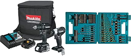 Makita CX200RB 18V LXT Lithium-Ion Sub-Compact Brushless Cordless 2-Pc. Combo Kit (2.0Ah), Black & B-49373 75 PC Metric Drill and Screw Bit Set