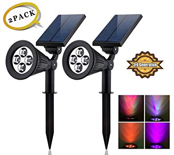 Solar LED Lights (2 Pack) [3rd Generation] Siensync(TM) 2-in-1 Solar Powered Outdoor Spotlight (Changing Color LEDs) for Landscape Lighting Waterproof Wall Light Bulb Driveway Yard Lawn Pathway Garden