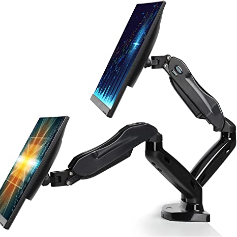 Dual Monitor Stand - Adjustable Monitor Desk Mount Fit 17 to 27 Inch Screens, Double Gas Spring Monitor Arm VESA Brackt, Each Arm Holds 4.4 to 14.3lbs with Clamp, Grommet Mounting Base