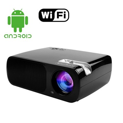 FastFox Android WIFI HD Projector 2600 Lumen 800x480 Home Theater Cinema Entertainment with HDMI USB Speaker Keystone for Laptop PC Smartphone Video Game Black Color