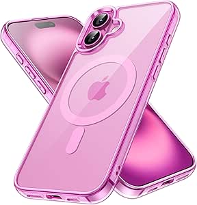 JETech Magnetic Case for iPhone 16 6.1-Inch Compatible with MagSafe, Shockproof Phone Bumper Cover, Anti-Scratch Clear Back (Pink)