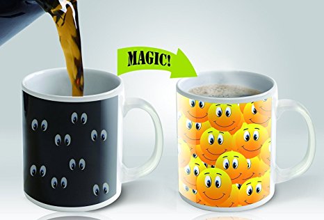 Magic Coffee Mugs Heat Sensitive Color Changing Coffee Mug Good Gift Mug Smiley Design 11oz | Funny Coffee/Tea Cup | 100% Ceramic