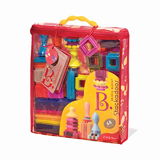 B. toys - Bristle Blocks Stackadoos – 68 Toy Blocks in a Storage Pouch – BPA Free STEM Toys Building Blocks for Kids 2 years