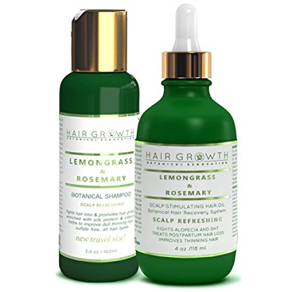 STEPS 1 & 2: Lemongrass - Rosemary Natural Hair Growth Pre-Shampoo Scalp Treatment 4 Oz and Anti-Hair Loss Shampoo Travel Size 3.4 Oz For Hair Loss and Hair Thinning Prevention