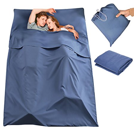 CAMTOA Sleeping Bag Liner, 2 Persons Travel Camping Sheet, Antimicrobial Soft Cotton Compact Sleep Sheet with Lightweight Carry Bag for Travel, Hotel,Youth Hostel, Picnic, Business Trip etc.