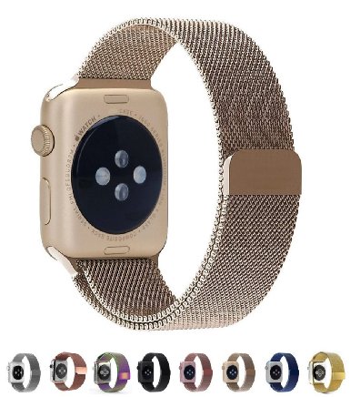 Apple Watch Band Leefrei Magnetic Closure Clasp Mesh Loop Milanese Stainless Steel Bracelet Replacement Strap for Apple Watch All Models Gold 38 MM