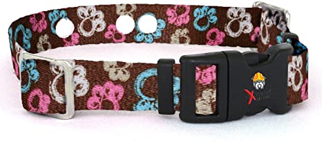 Replacement Receiver Collar Straps for All Brands Electric Dog Fences | Brown with Colorful Paws | PetSafe, Invisible Fence, More (Up to 18" Neck)