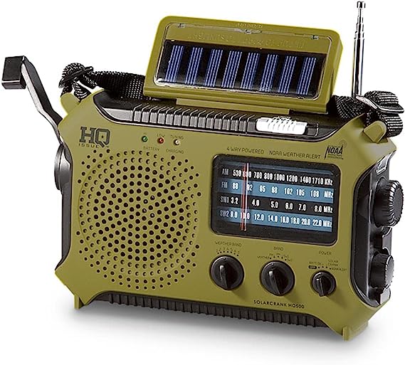 HQ ISSUE Dynamo Emergency Radio Hand Crank Solar Portable W/AM FM, NOAA Weather Alert, Shortwave, & Flashlight, Black, Olive Drab