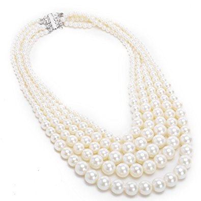 Fashion Resin 2 Colors Simulated Pearl Multi Strand 5 Layers Choker Dressy Bib Necklace
