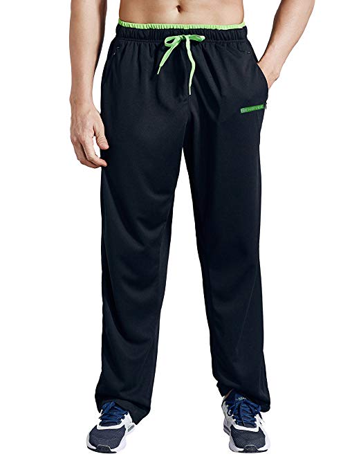 ZENGVEE Men's Sweatpant with Zipper Pockets Open Bottom Athletic Pants for Jogging, Workout, Gym, Running, Training