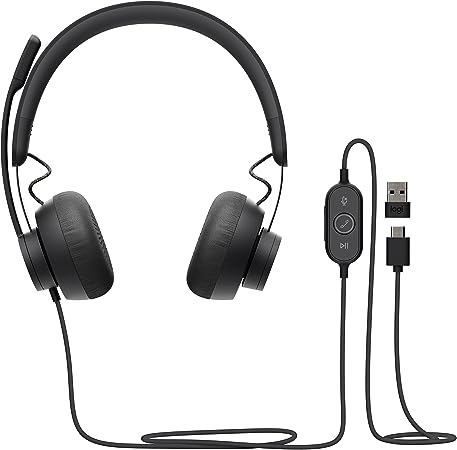 Logitech Zone Wired Noise Cancelling Headset, Certified for Microsoft Teams with Advanced Noise-canceling mic Technology for Open Office environments, USB-C with USB-A Adapter, Graphite