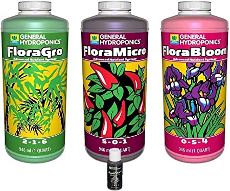 General Hydroponics Flora GRO, Micro, Bloom Pints   1oz RapidStart