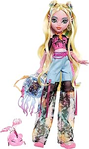 Monster High Lagoona Blue Doll in Mesh Tee and Cargo Pants, includes Pet Fish Neptuna and Accessories Like a Backpack, Snack and Notebook