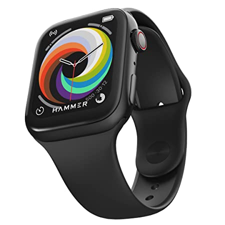 Hammer Pulse Ace 2.0 Bluetooth Calling Smartwatch with Biggest 1.83" Display, 100  Watch Faces, Spo2, Heart Rate Monitor, IP67, Touch Controls, Instant Voice Assistants & Digital Rotating Crown Black