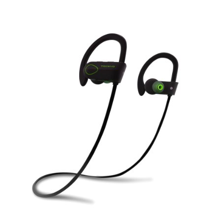 TECEVO® S4 Sports Wireless Bluetooth Headphones IPX7 Sweatproof In-Ear Sport Earbuds With Earhook Secure Fit HD Stereo Sound 8-Hour Playtime and CVC 6.0 Noise Cancellation Builtin Mic Ideal for Hiking, Running, Workout, Gym etc.