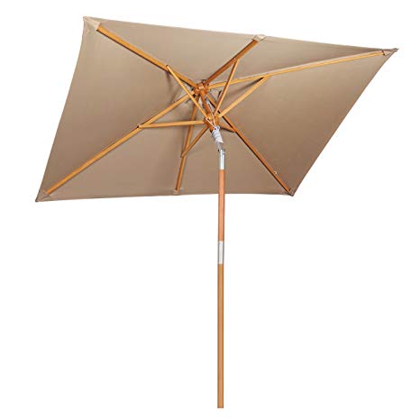 Sekey 6.6ft × 4.9ft Outdoor Wooden Umbrella Beige/Taupe,Patio Umbrella Beige/Taupe Market Umbrella Beige/Taupe with tilt and Crank,100% Polyster，UV 50+