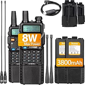 Baofeng UV-5R Pro Ham Radio Two Way Radio VHF/UHF Walkie Talkie with Rechargeable 3800mAh Battery and AT-771 Antenna 2Pcs and More Programma Cable