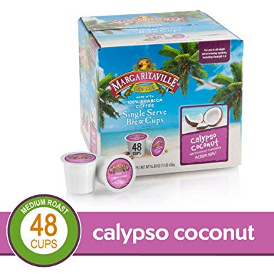 Calyspo Coconut for K-Cup Keurig 2.0 Brewers, 48 Count, Margaritaville Coffee Medium Roast Single Serve Coffee Pods
