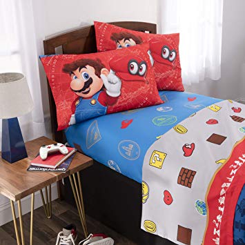 Nintendo Super Mario Odyssey Kids Bedding Soft Microfiber Sheet Set Full Size 4 Piece Pack Full Size 4 Piece Pack