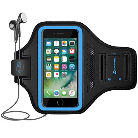 LOVPHONE iPhone 7/8 Plus Armband, Man/Women Running Sport Armband for iPhone 7/8 Plus Suitable for Gym Workout w/Kickstand Key Bag Earbuds Holder Card Slot Case, Water Resistant (Blue)