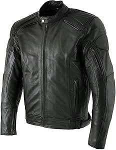 B7366 Men's 'Executioner' Black Leather Racer Jacket with X-Armor Protection - 3X-Large