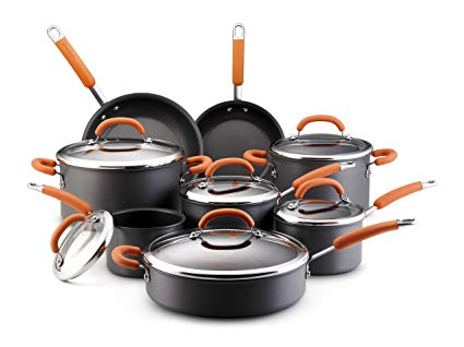 Rachael Ray Hard Anodized Nonstick 14-Piece Cookware Set, Orange