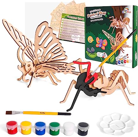 CoolToys Intrepid Insects Paint n' Play 3D Model and Craft Kit - Educational and Fun 3D Wooden Models Building and Painting Set for Kids Ages 6  - Creative STEM Art Project for Boys and Girls