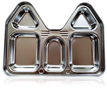 Premium Stainless Steel Kids Plate with Sections, Castle (House) Shape