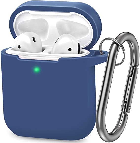 AirPods Case, Silicone Cover with U Shape Carabiner,360°Protective,Dust-Proof,Super Skin Silicone Compatible with Apple AirPods 1st/2nd (Royal Blue)