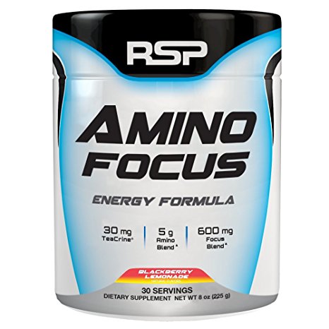 RSP AminoFocus - Energy & Focus Formula, BCAA Powder with TeaCrine, Alpha-GPC and Caffeine for Building Lean Muscle and Laser Focus, All-Natural Flavors & Colors, Blackberry Lemonade, 30 Servings