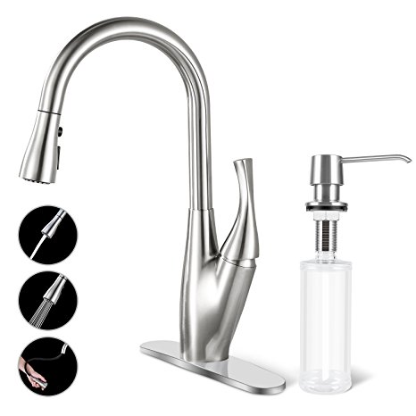 Kitchen Faucet, Aoleca Faucet For Kitchen Single Handle Pull Down Sprayer Brush Nickle Stainless Steel High Arc Chrome Kitchen Sink Faucet