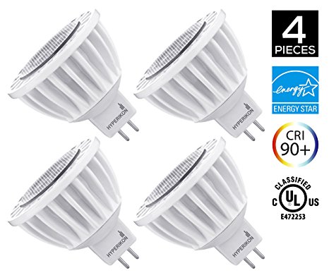 Hyperikon MR16 LED 7-Watt (50-Watt Replacement), 3000K (Soft White Glow), CRI90 , 470lm, Flood Light Bulb, Dimmable, UL-Listed and FCC Approved, 4-Pack