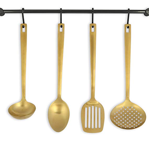 Matte Gold Serving Utensils, Stainless Steel Serving Utensils include - Gold Ladle, Skimmer, Gold Spoon, Turner: Gold Serving Set, Gold Utensils