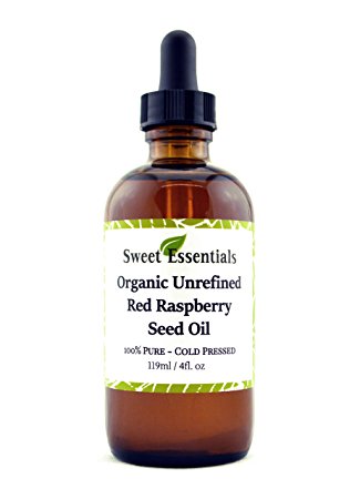 100% Organic Red Raspberry Seed Oil | Imported From Chile | 100% Pure | Cold-Pressed | Natural Moisturizer for Skin, Hair and Face | By Sweet Essentials (4oz Glass Bottle With Glass Dropper)