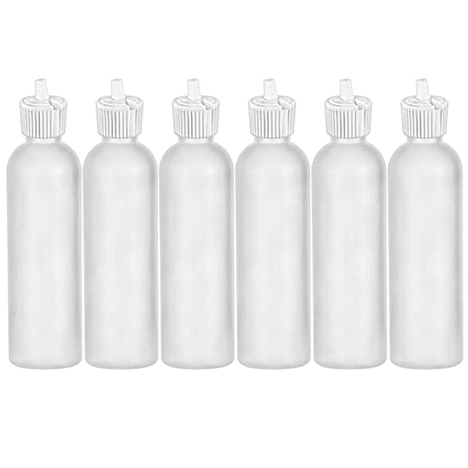 MoYo Natural Labs 4 oz Squirt Bottles, Squeezable Empty Travel Containers, BPA Free HDPE Plastic for Essential Oils,Liquids,Toiletry/Cosmetic Bottles(Neck 20-410) (Pack of 6, HDPE Translucent White)