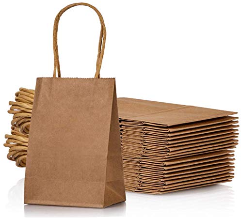 AWELL Small Kraft Paper Bag with Handle Party Favours Bag 6x4.5x2.5 inch for Wedding Birthday Baby Shower Recycled Bag, Pack of 24