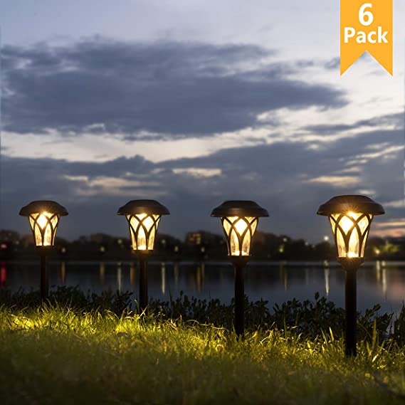 GIGALUMI 6 Pack Solar Pathway Lights, Warm White Solar Garden Lights, Waterproof Solar Landscape Lights for Lawn, Patio, Yard and Landscape