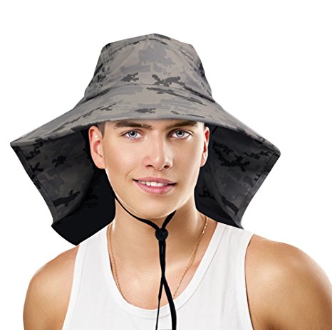 Sun Blocker Outdoor UV Sun Protection Hat with Neck Flap Wide Brim Hiking Hunting Boating Safari Fishing Cap