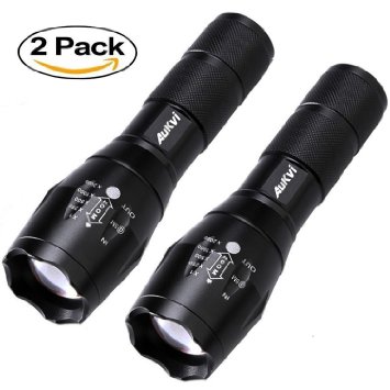 AuKvi 2Pcs Best and Brightest LED Tactical Flashlight, Ultra Bright, Pocket Size, 5 Modes, Zoom Lens with Zoomable Focus, Water Resistant.G700 X800 TC1200 Styled Tactical Led Flashlight