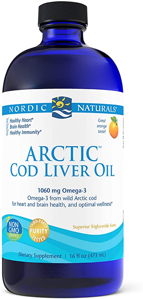 Nordic Naturals Arctic Cod Liver Oil, Orange - 16 oz - 1060 mg Total Omega-3s with EPA & DHA - Heart & Brain Health, Healthy Immunity, Overall Wellness - Non-GMO - 96 Servings