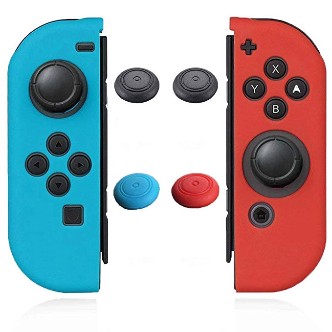 Joycon Cover Protector Joy Cons Grip Gel Guard Switch Joy Cons Controllers Silicone Skin Anti-Slip Joy-Con Skin Joycons Covers Joy Con Case Shell Pair with 4 Stick Caps Neon Blue Red -Jamont