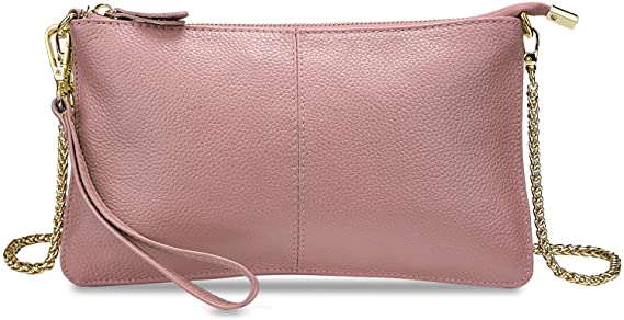 YALUXE Clutch Wristlet Women's Real Leather Large RFID Blocking Wallet with Shoulder Chain