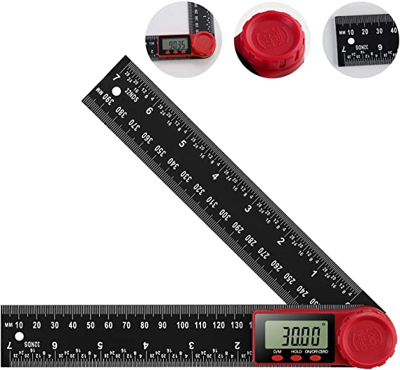 Koolertron Digital Angle Finder Protractor Ruler Digital Goniometer 200mm 360 °LCD Display Nylon Glass Ruler Meter Measuring Tool with Zeroing and Locking Function