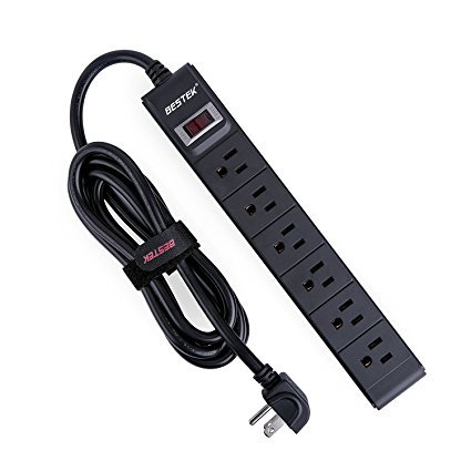 BESTEK 6-Outlet Surge Protector Commercial Power Strip with 8-Foot Long Power Cord and Right-Angled Power Plug, 200 Joule