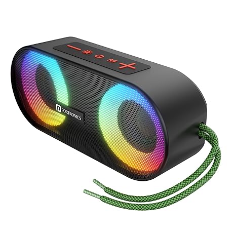 Portronics Pixel 3 10W Portable Wireless Bluetooth Speaker with Upto 7Hour Playtime, TWS Connectivity, RGB Lights, FM, AUX,TF Card & USB Drive, IPX7 Water Resistant, Type C Charging Port(Black)