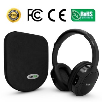 RockZilla Wireless Over The Ear Bluetooth Headphones With Custom Hard Shell Travel Case - Black