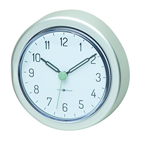 InterDesign Metro Rustproof Aluminum Suction Clock for Bathroom, Shower - Silver